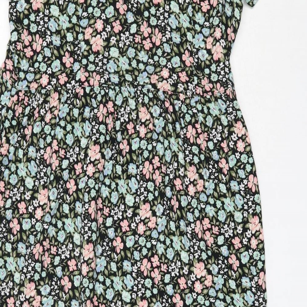 TU Womens Black Floral Viscose Fit & Flare  Size 8  Collared