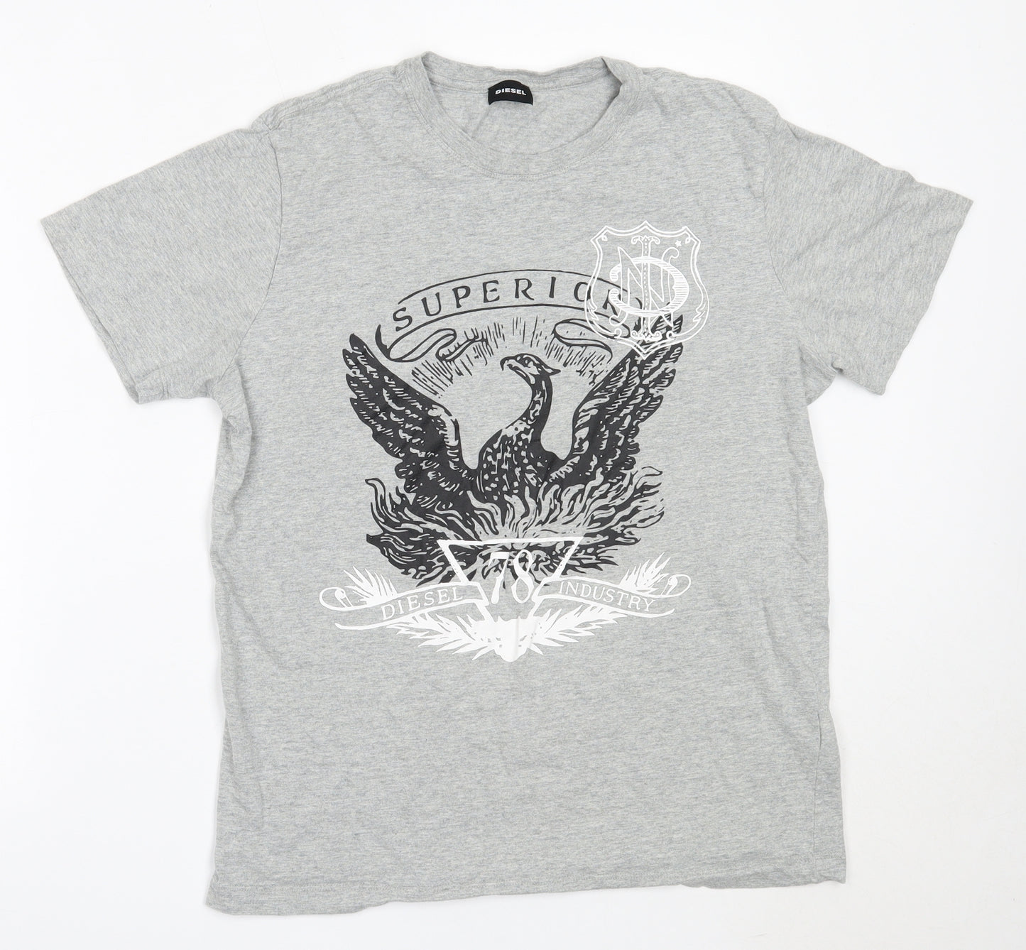 Diesel Mens Grey  Cotton  T-Shirt Size L Round Neck