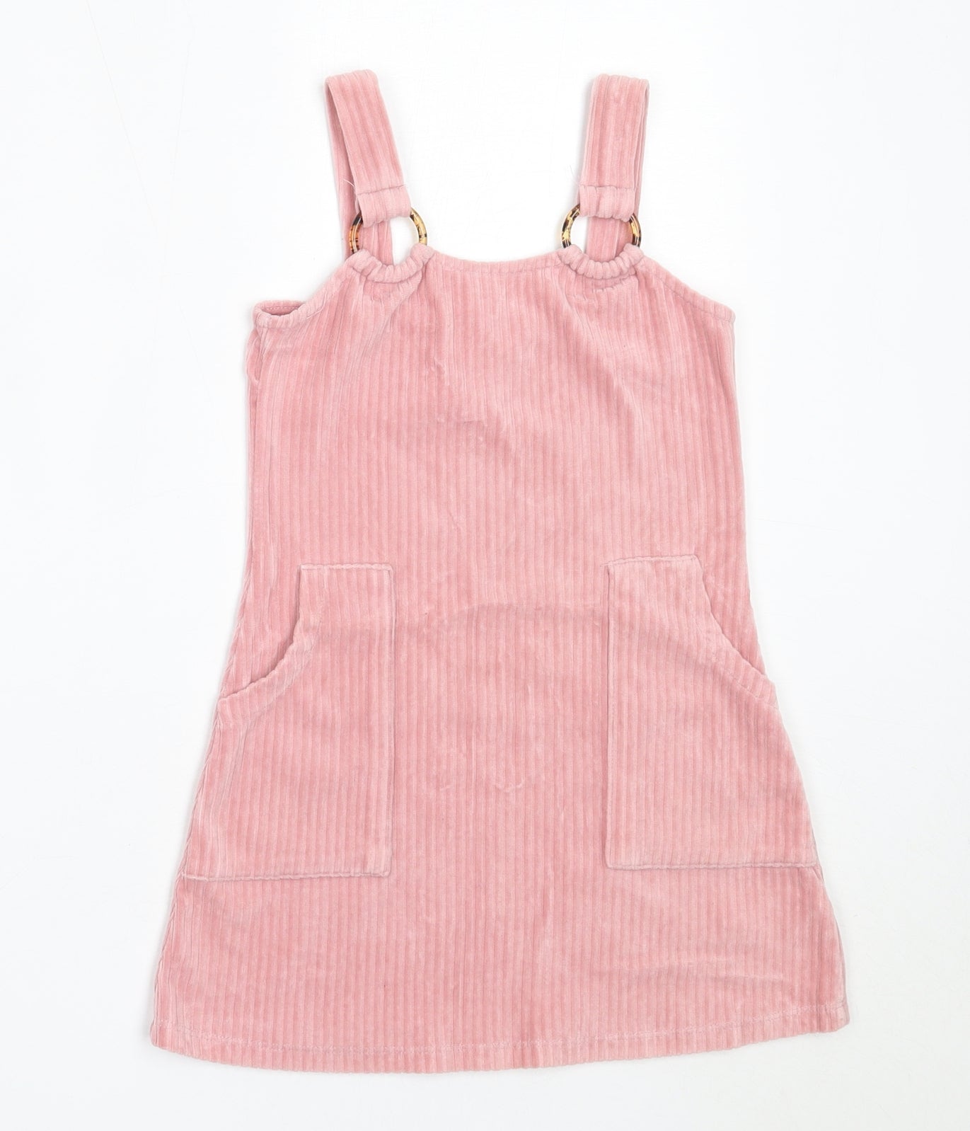 F&F Girls Pink  Cotton Pinafore/Dungaree Dress  Size 5-6 Years  Square Neck