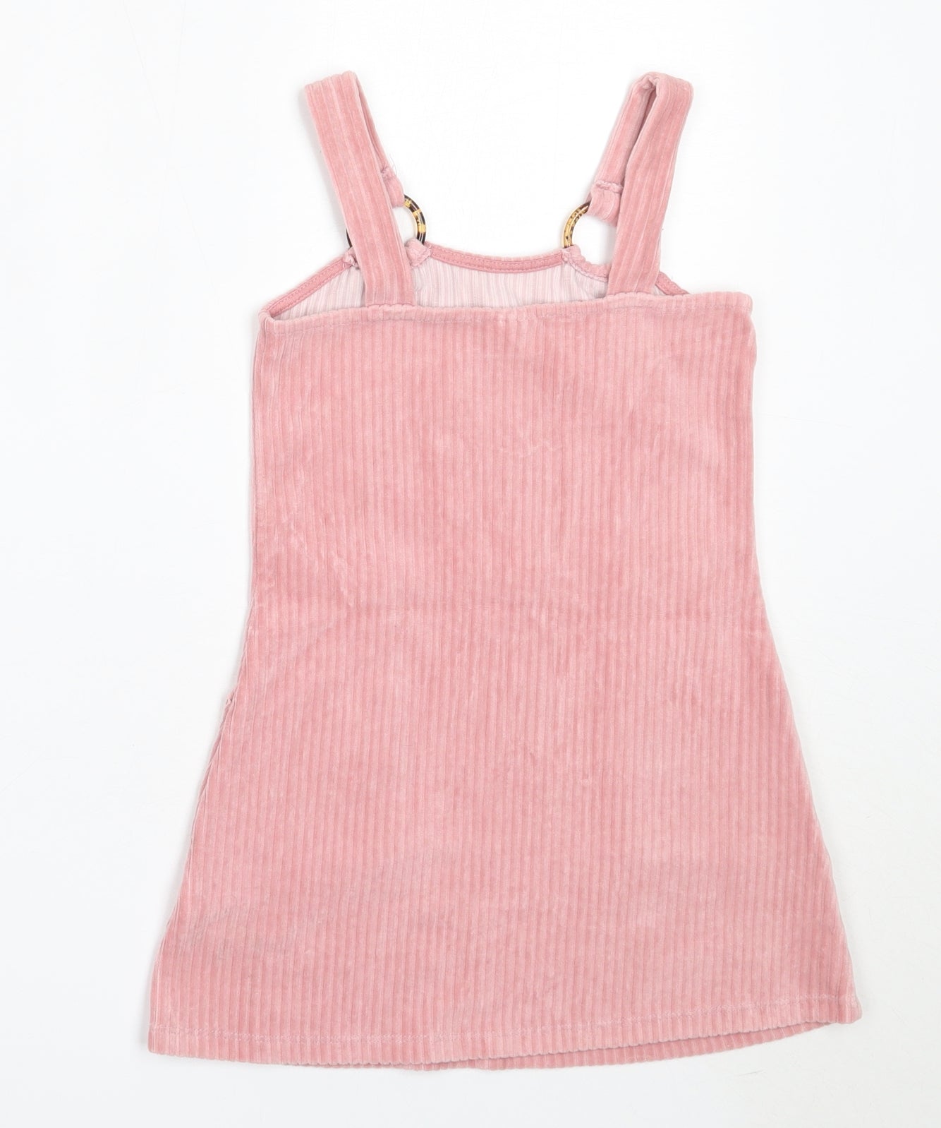F&F Girls Pink  Cotton Pinafore/Dungaree Dress  Size 5-6 Years  Square Neck