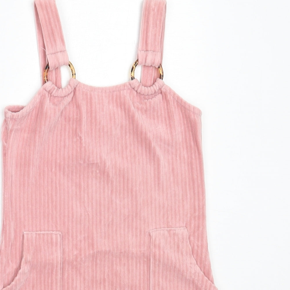 F&F Girls Pink  Cotton Pinafore/Dungaree Dress  Size 5-6 Years  Square Neck
