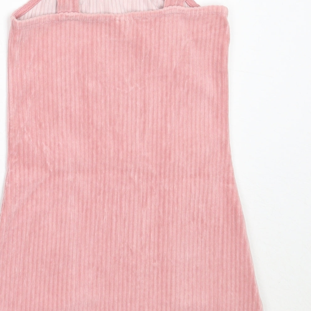 F&F Girls Pink  Cotton Pinafore/Dungaree Dress  Size 5-6 Years  Square Neck