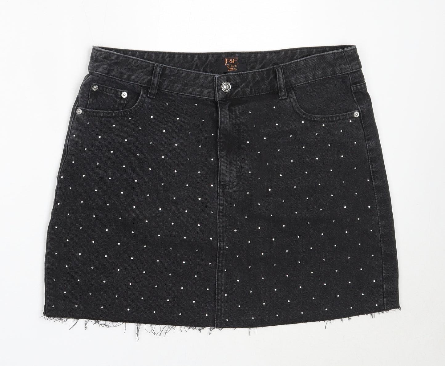 F&F Womens Black  Cotton Mini Skirt Size 14