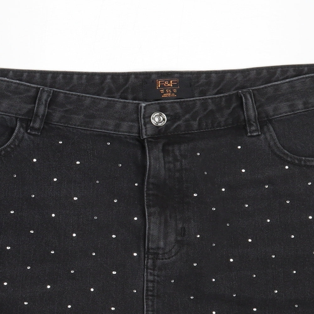F&F Womens Black  Cotton Mini Skirt Size 14