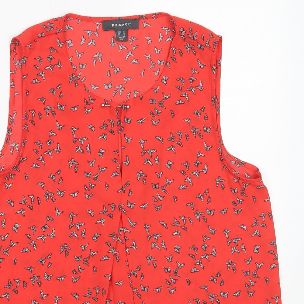 Primark Womens Red  Polyester Basic Blouse Size 12 Round Neck