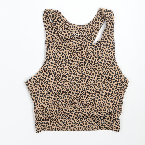 Allfenix Womens Beige Animal Print Polyester Cropped Tank Size XS Round Neck