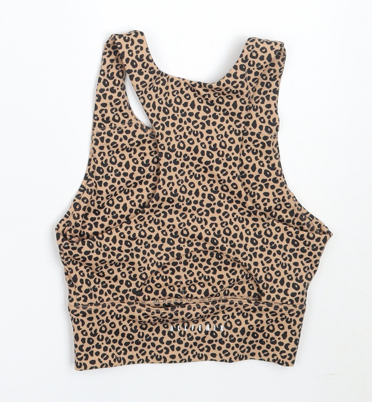 Allfenix Womens Beige Animal Print Polyester Cropped Tank Size XS Round Neck