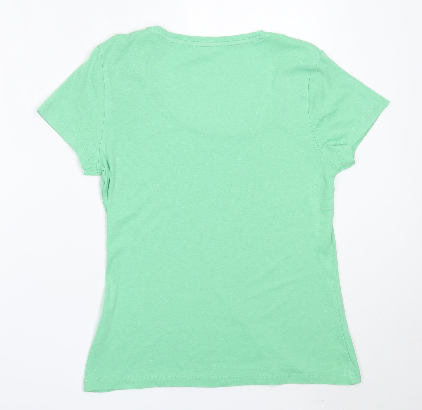 M&Co Womens Green  Cotton Basic T-Shirt Size 14 Round Neck