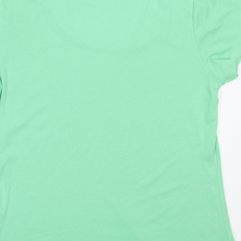 M&Co Womens Green  Cotton Basic T-Shirt Size 14 Round Neck