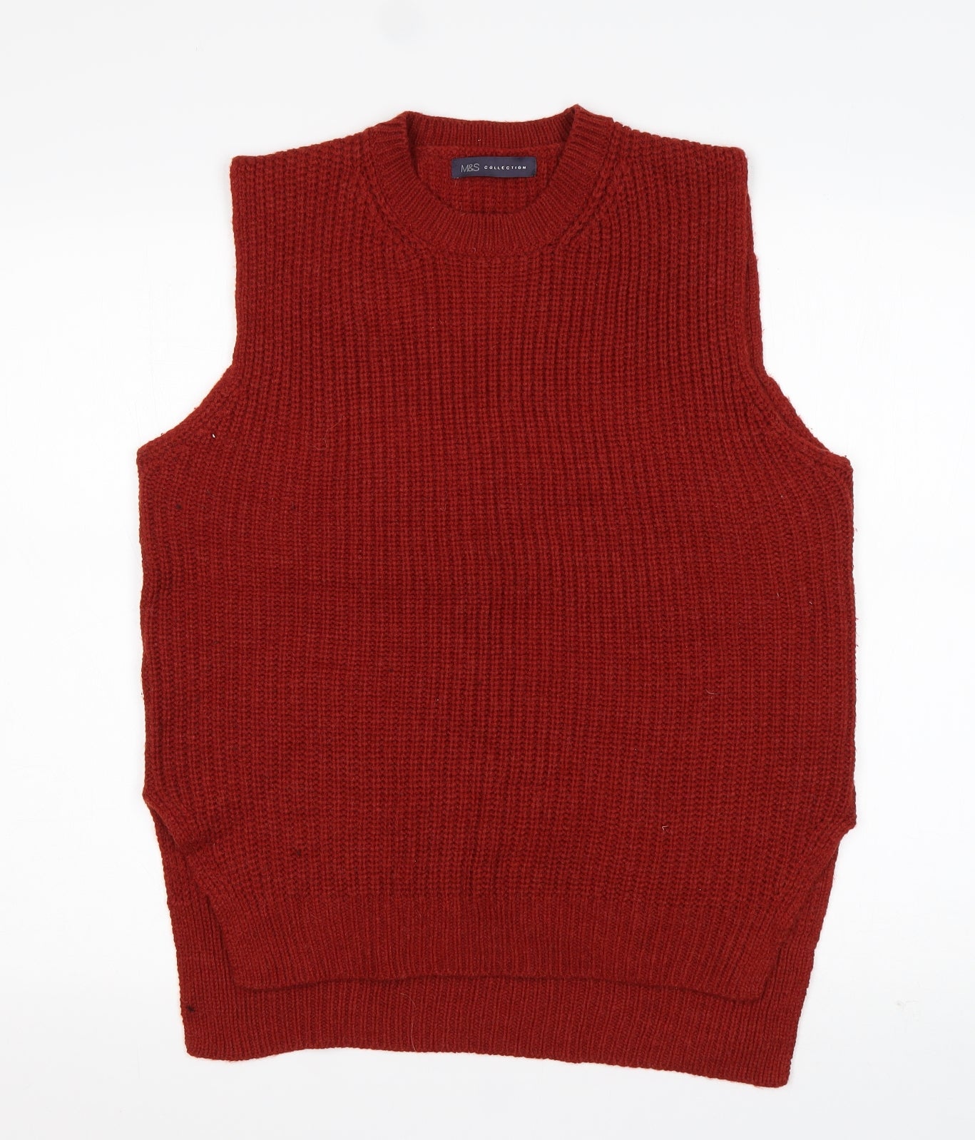 M&S Womens Brown Round Neck  Acrylic Vest Jumper Size 14