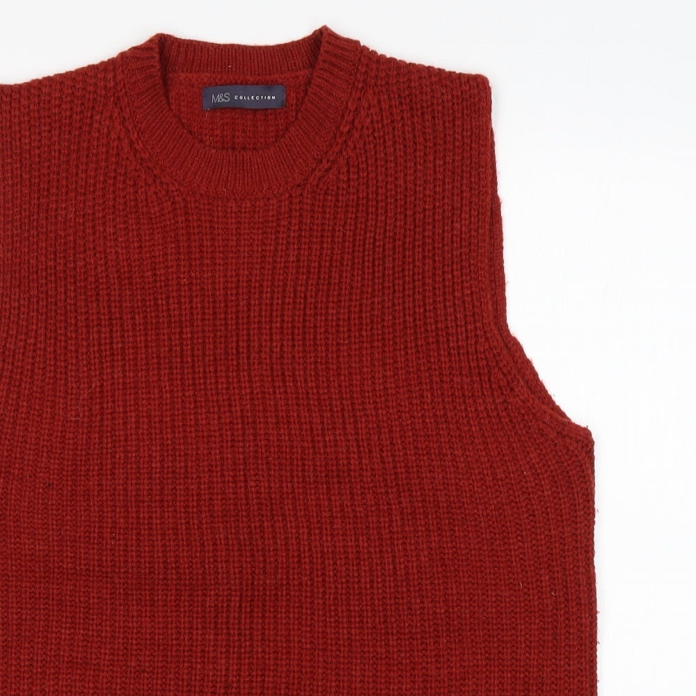 M&S Womens Brown Round Neck  Acrylic Vest Jumper Size 14