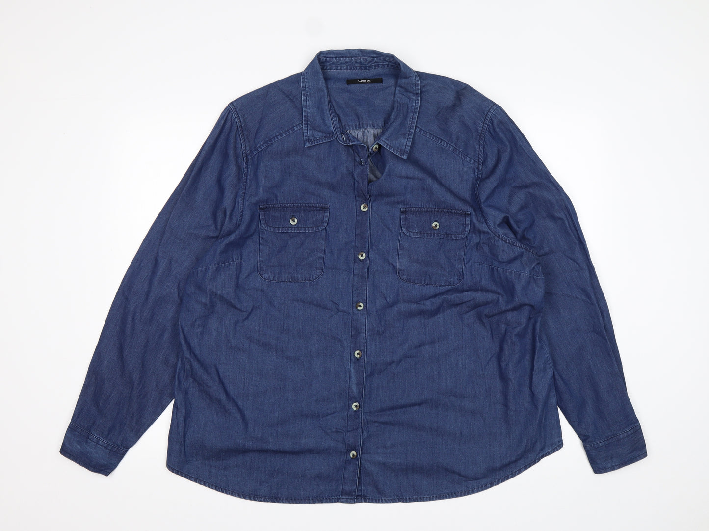 George Womens Blue  Cotton Basic Button-Up Size 22 Collared