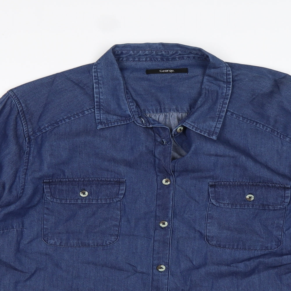 George Womens Blue  Cotton Basic Button-Up Size 22 Collared