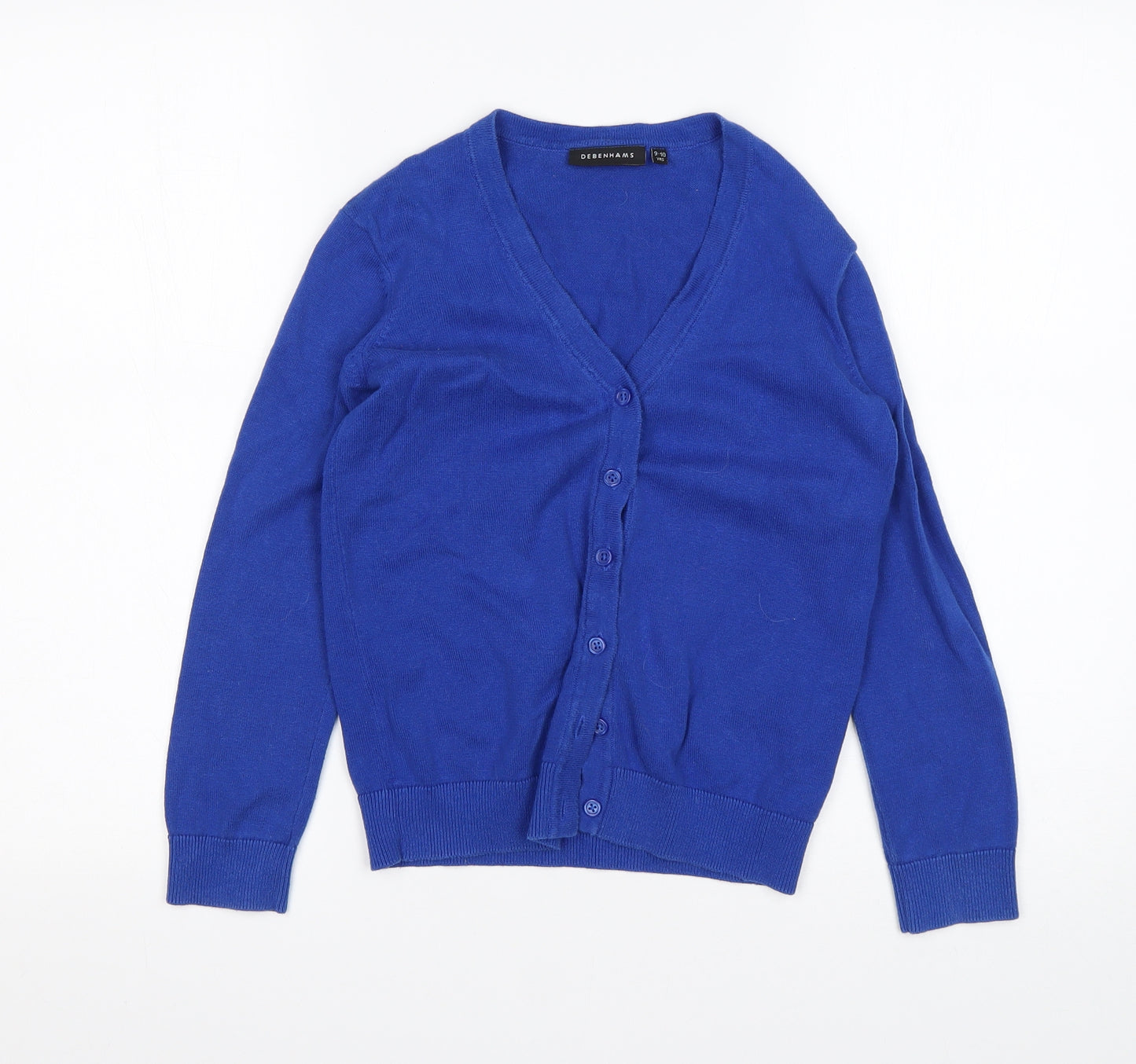 Debenhams Girls Blue V-Neck  Cotton Cardigan Jumper Size 9-10 Years