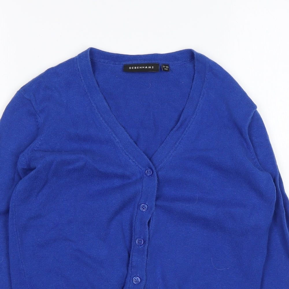 Debenhams Girls Blue V-Neck  Cotton Cardigan Jumper Size 9-10 Years
