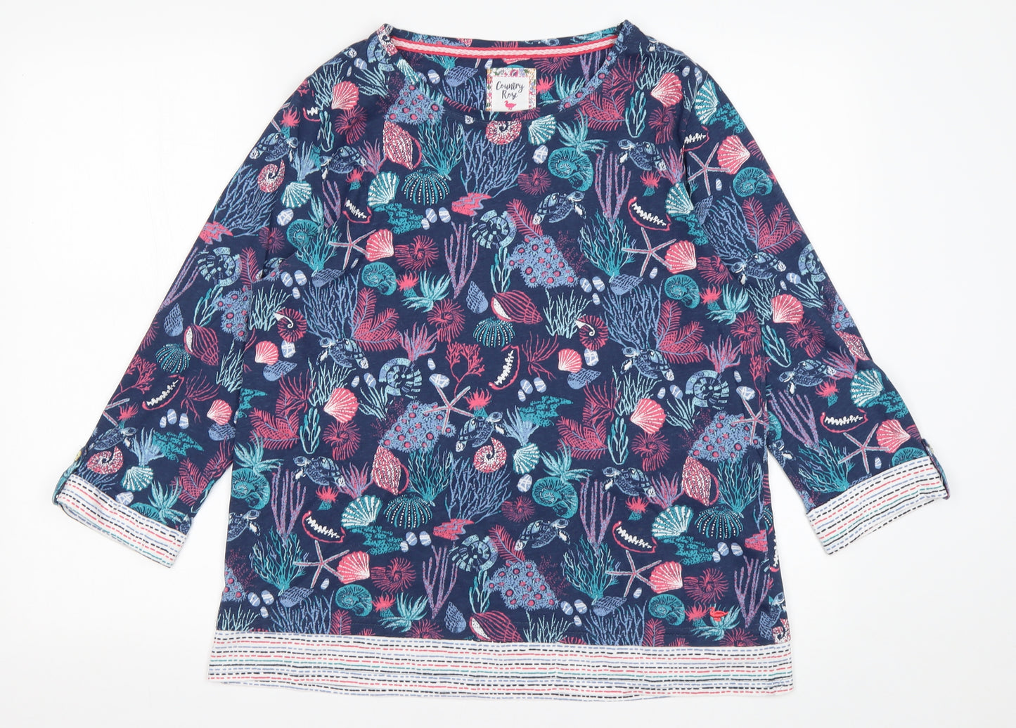 Country Rose  Womens Multicoloured Floral Cotton Basic T-Shirt Size M Round Neck