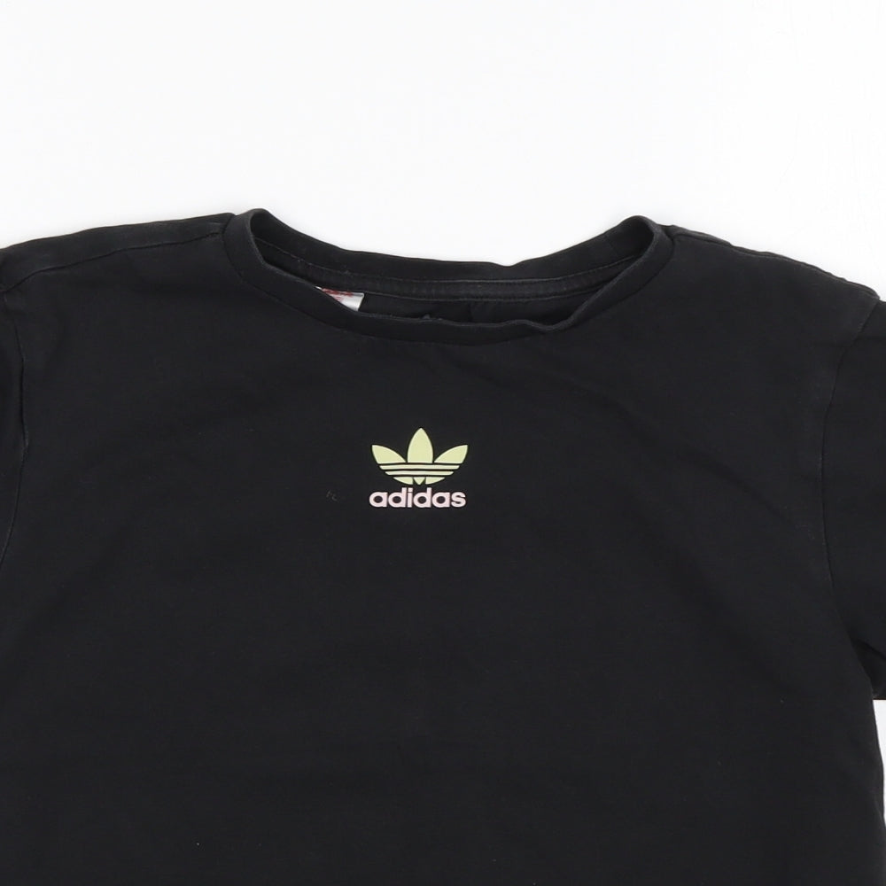 adidas Girls Black  Cotton Basic T-Shirt Size 11-12 Years Round Neck