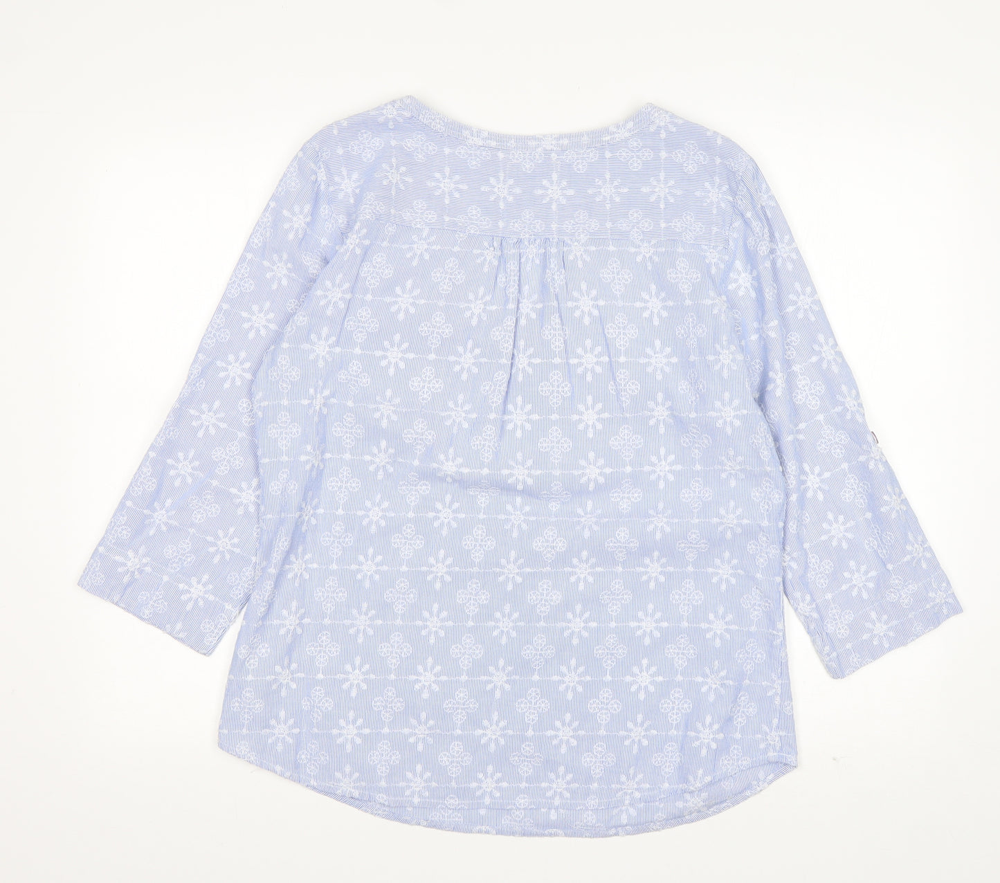 Mantaray Womens Blue Floral Cotton Basic T-Shirt Size 14 V-Neck