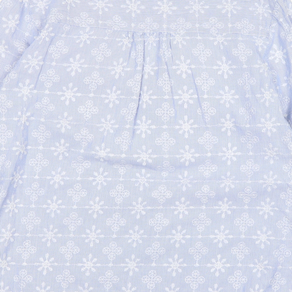 Mantaray Womens Blue Floral Cotton Basic T-Shirt Size 14 V-Neck