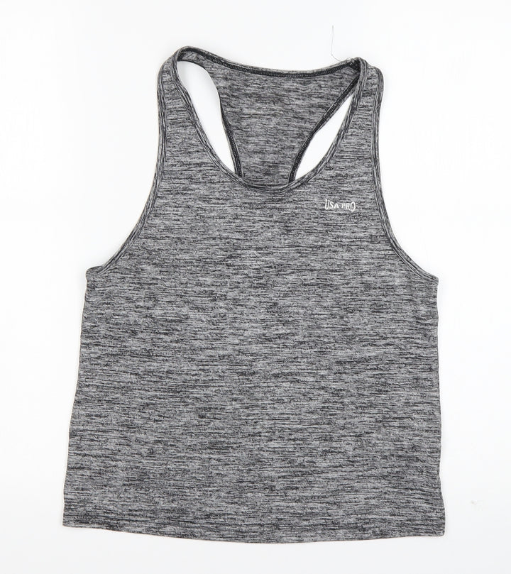 USA Pro Womens Grey Nylon Basic Tank Size 6 Round Neck