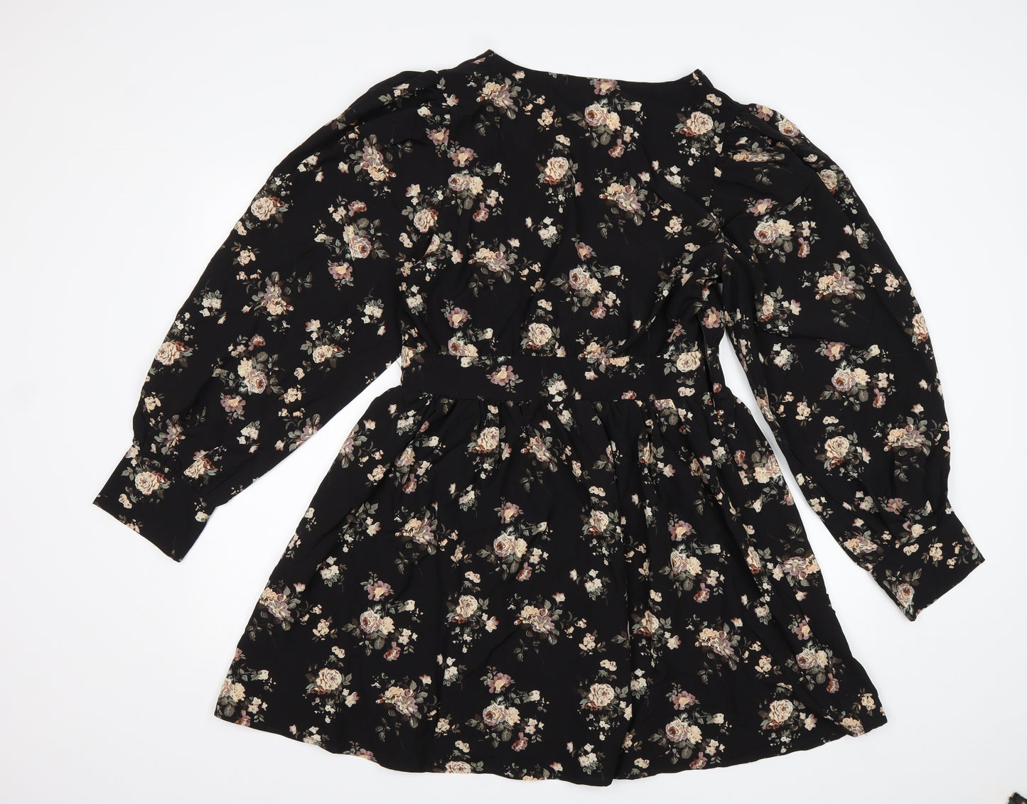 Shein  Womens Black Floral Polyester Fit & Flare  Size L  V-Neck