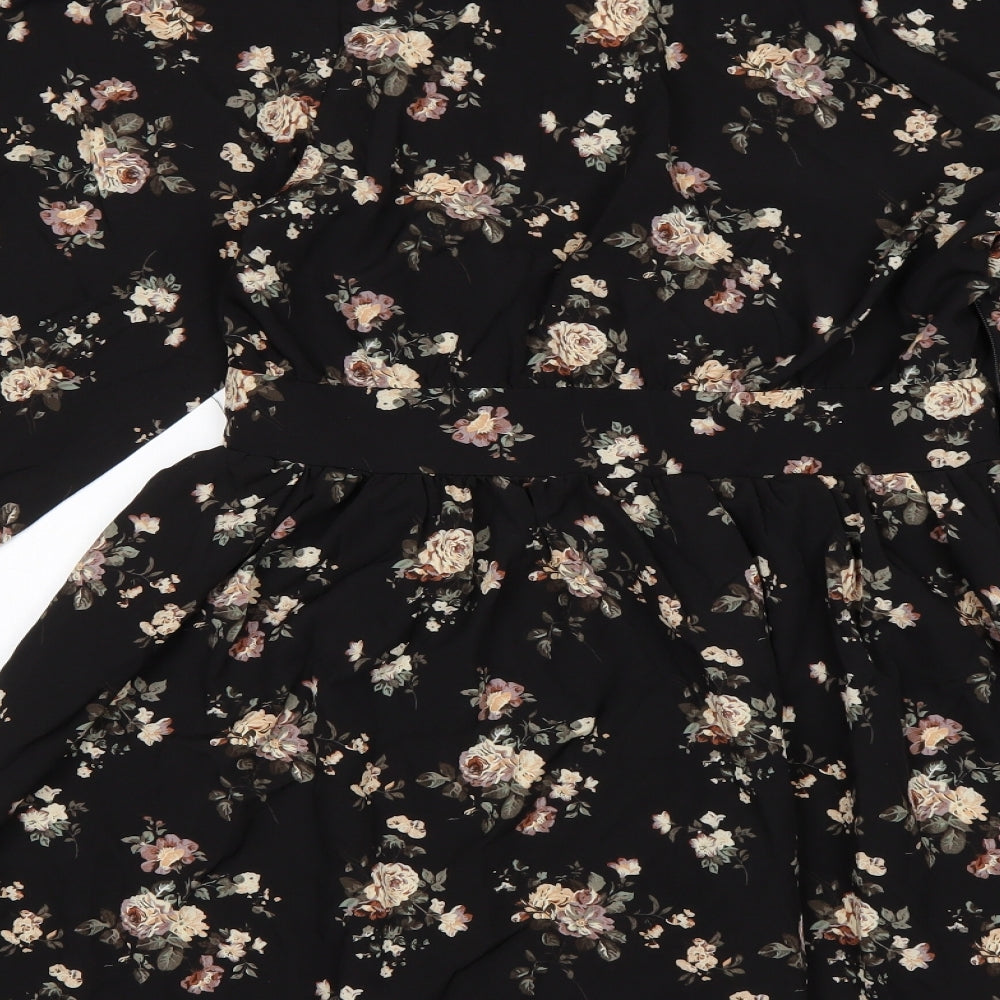 Shein  Womens Black Floral Polyester Fit & Flare  Size L  V-Neck