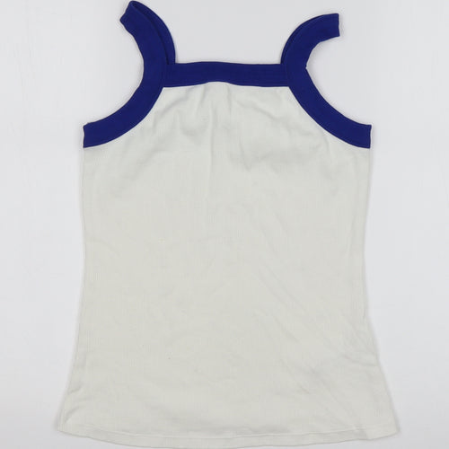 M&S Girls White  Cotton Basic Tank Size 12-13 Years Square Neck