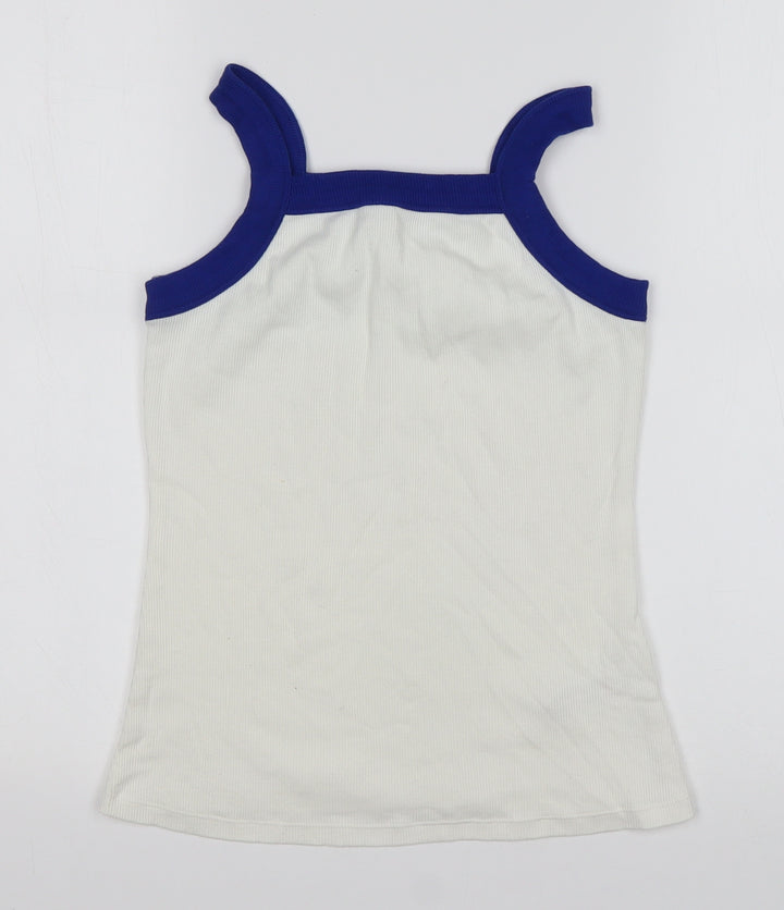 M&S Girls White Cotton Basic Tank Size 12-13 Years Square Neck