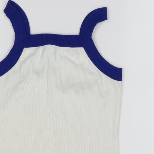 M&S Girls White  Cotton Basic Tank Size 12-13 Years Square Neck