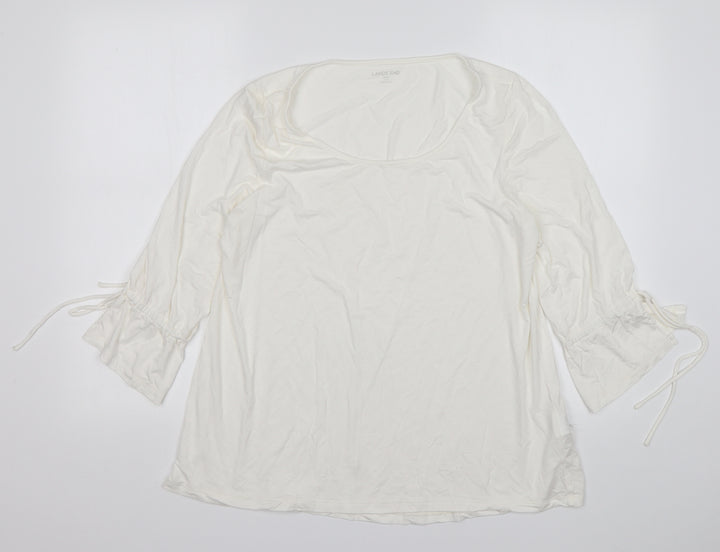Lands End Womens White Elastane Basic T-Shirt Size M Round Neck