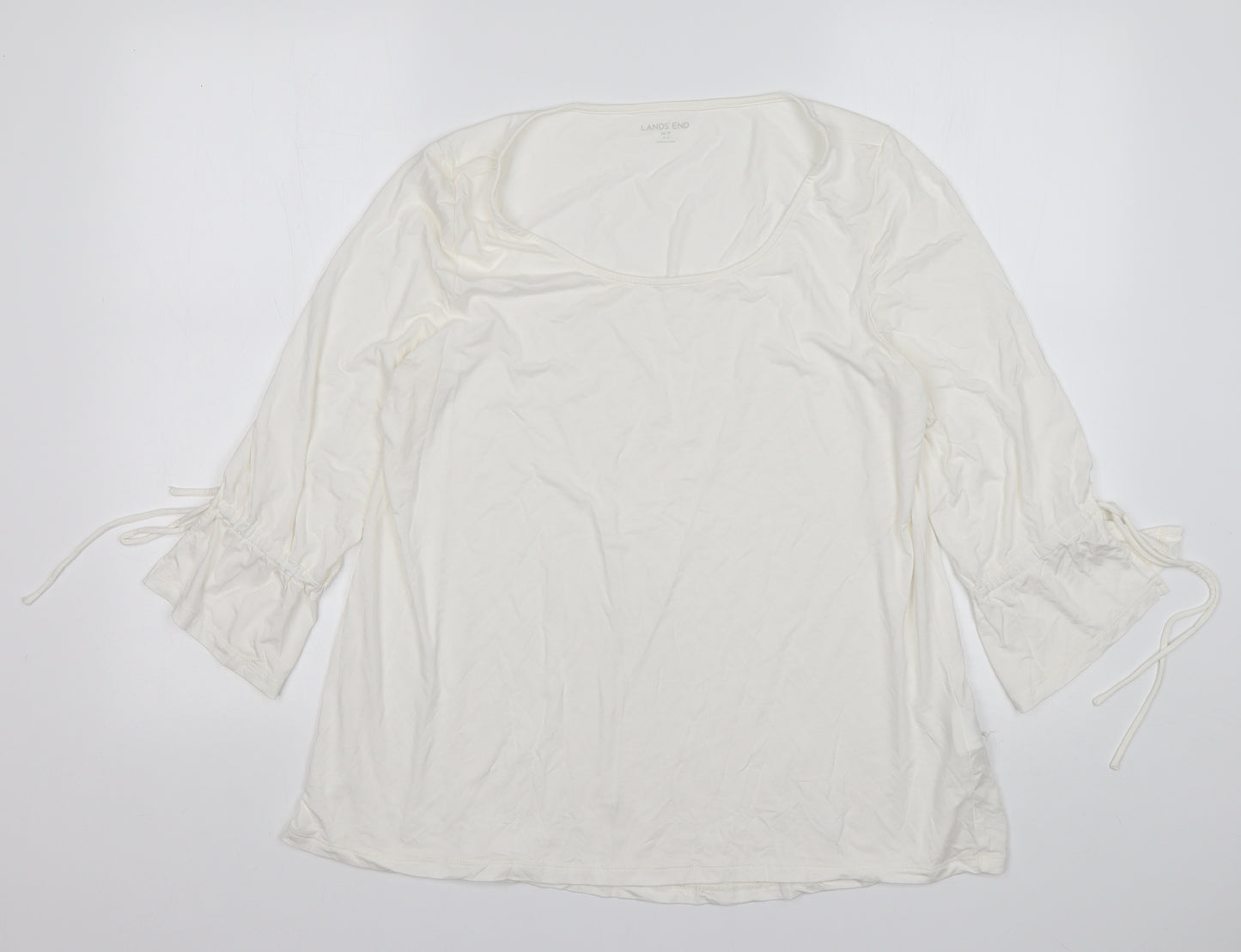 Lands End Womens White  Elastane Basic T-Shirt Size M Round Neck