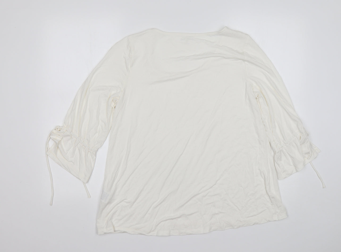 Lands End Womens White  Elastane Basic T-Shirt Size M Round Neck