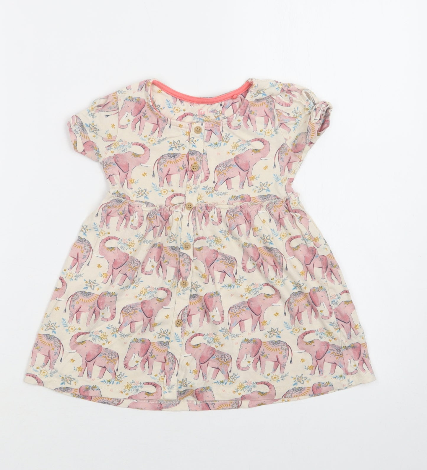 TU Baby Beige Geometric Cotton A-Line  Size 18-24 Months  Round Neck  - Elephant Print