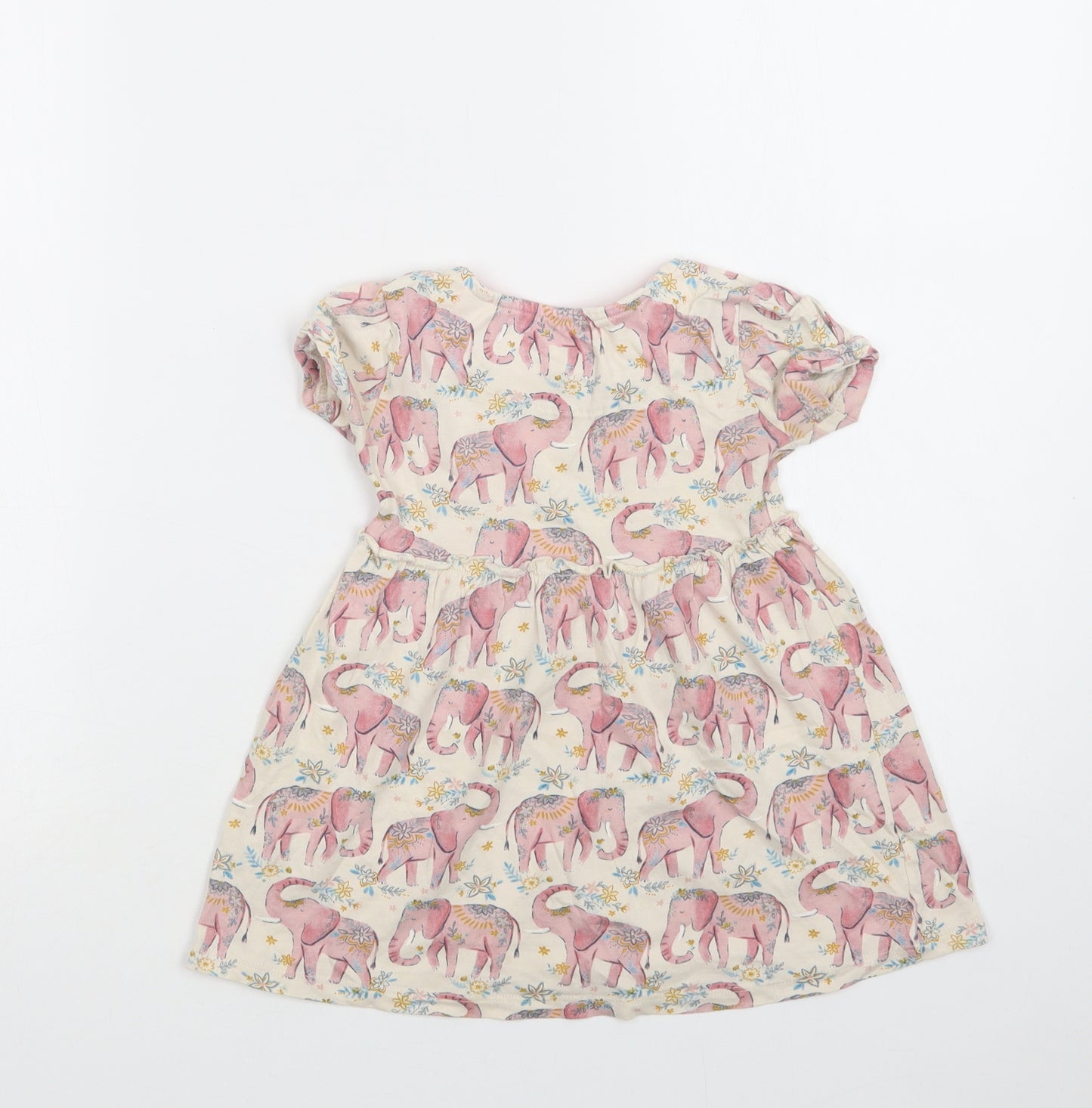 TU Baby Beige Geometric Cotton A-Line  Size 18-24 Months  Round Neck  - Elephant Print
