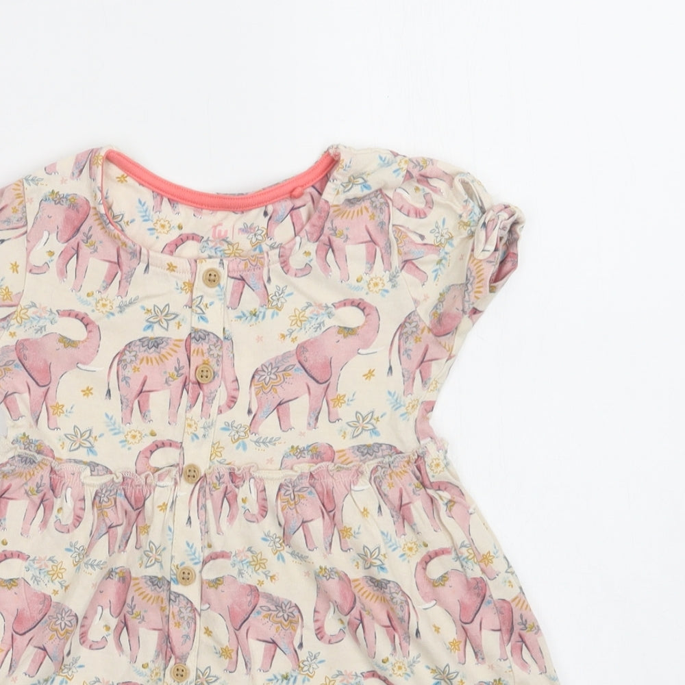 TU Baby Beige Geometric Cotton A-Line  Size 18-24 Months  Round Neck  - Elephant Print