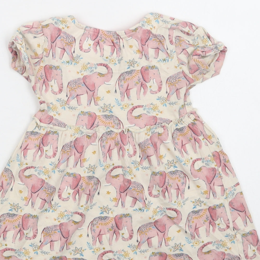 TU Baby Beige Geometric Cotton A-Line  Size 18-24 Months  Round Neck  - Elephant Print