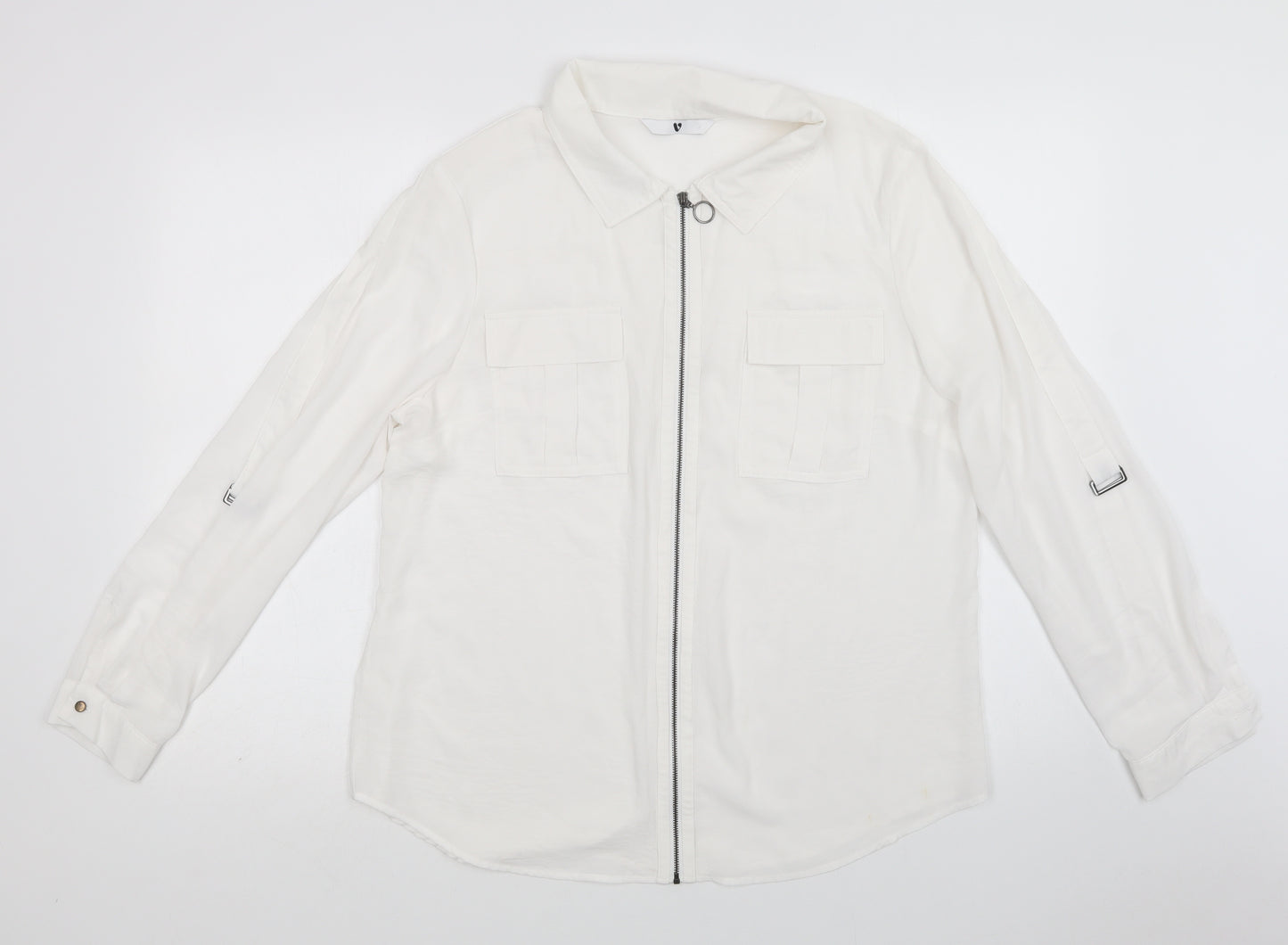 Very Womens White  Polyester Basic Blouse Size L Collared