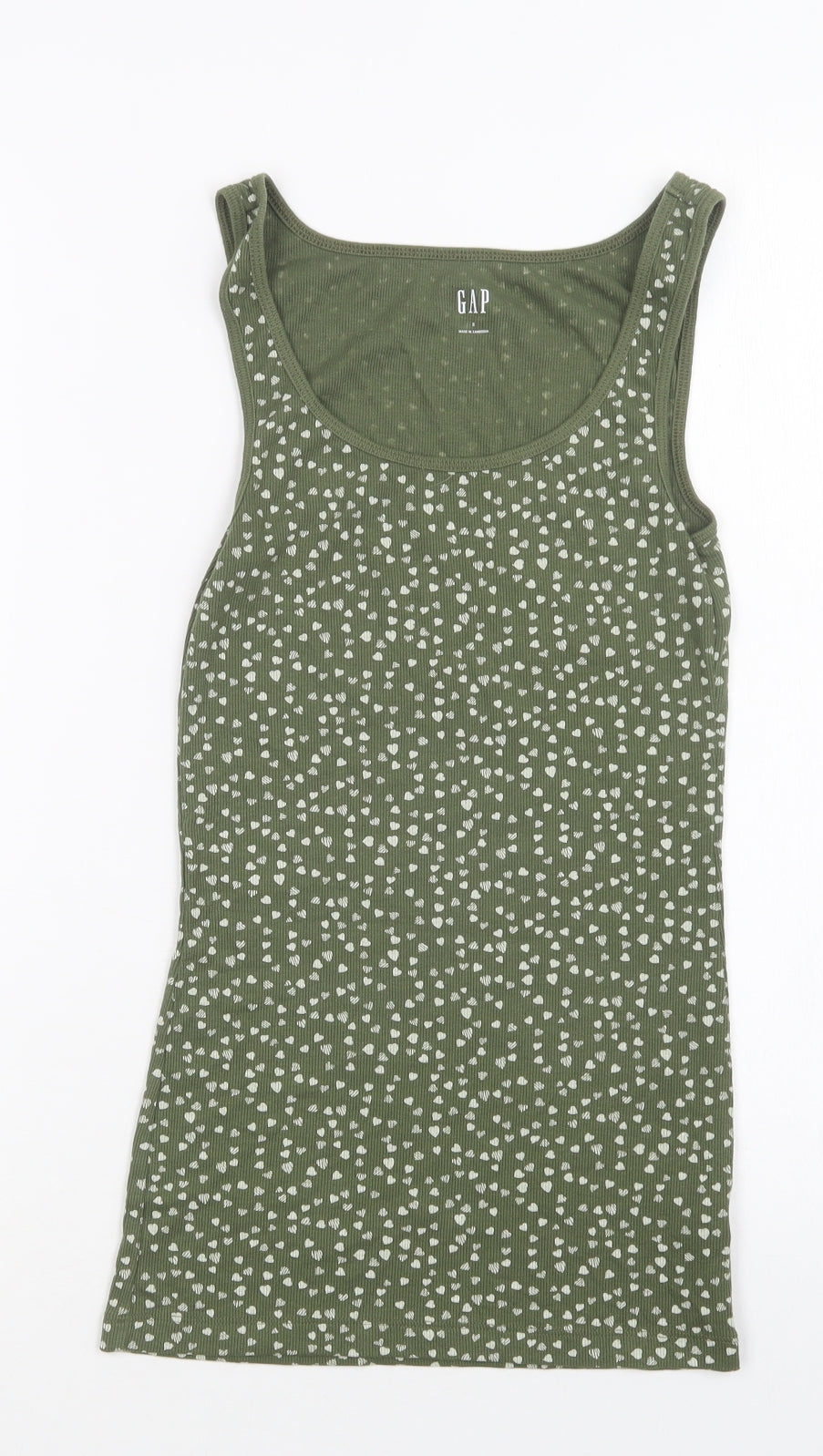 Gap Womens Green Geometric Cotton Basic Tank Size S Scoop Neck - Heart Print