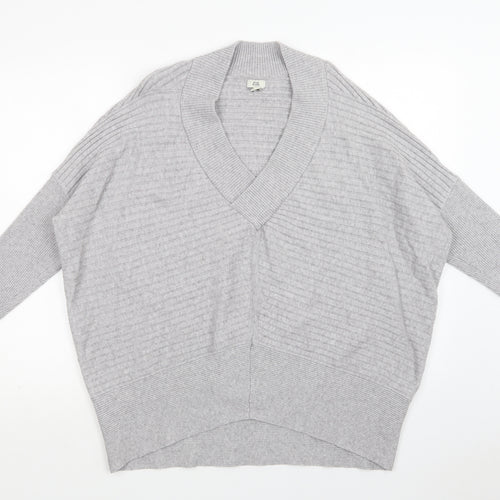 River Is Womens Grey V-Neck  Viscose Pullover Jumper Size M