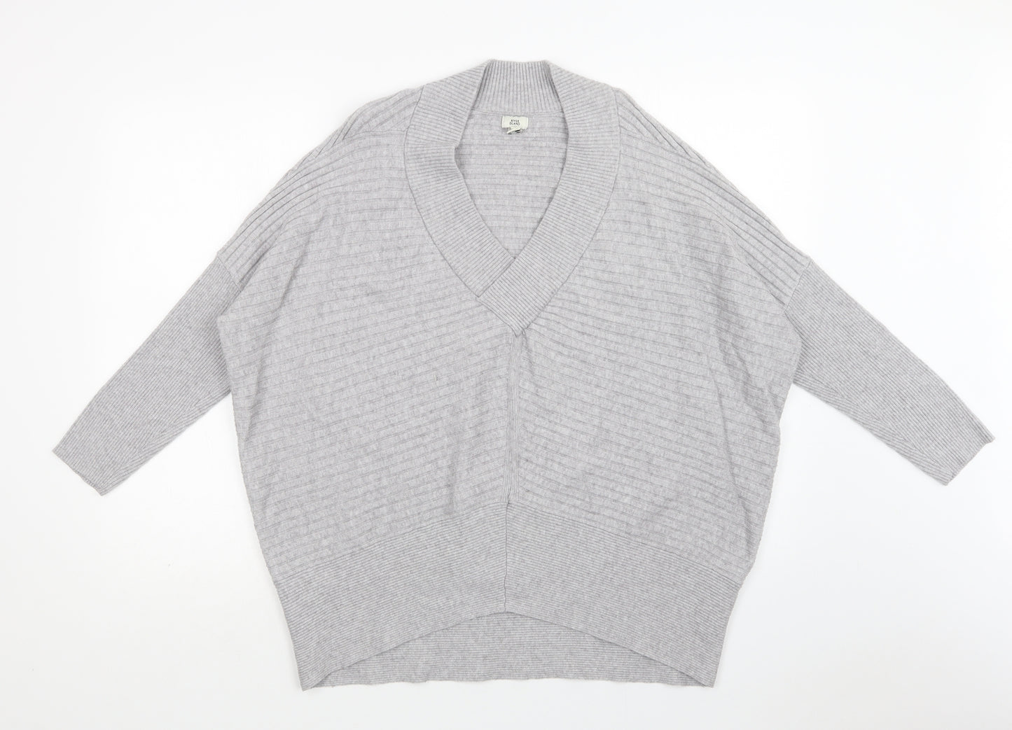 River Is Womens Grey V-Neck  Viscose Pullover Jumper Size M