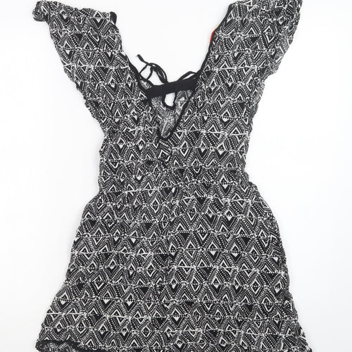 Stradivarius Womens Black Geometric Viscose Fit & Flare  Size M  Scoop Neck  - Beach Cover Up