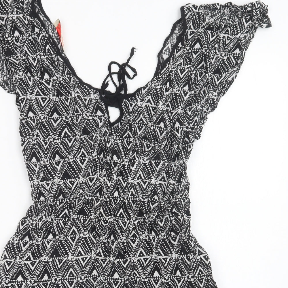 Stradivarius Womens Black Geometric Viscose Fit & Flare  Size M  Scoop Neck  - Beach Cover Up