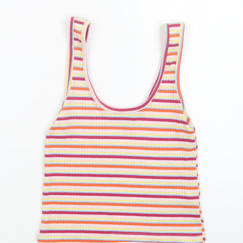 Primark Womens Multicoloured Striped Polyester Cropped Tank Size S Scoop Neck