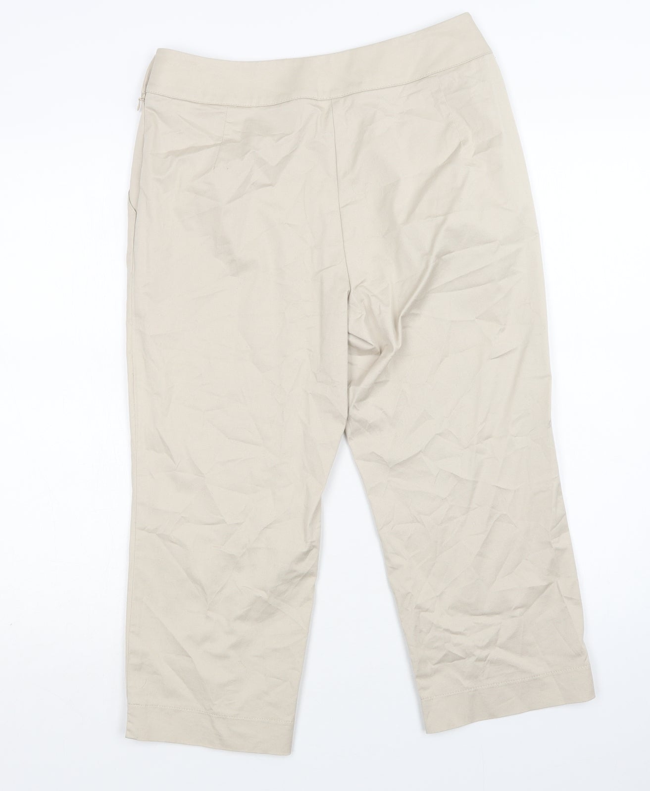 M&S Womens Beige  Cotton Cropped Trousers Size 12 L21 in Regular Button