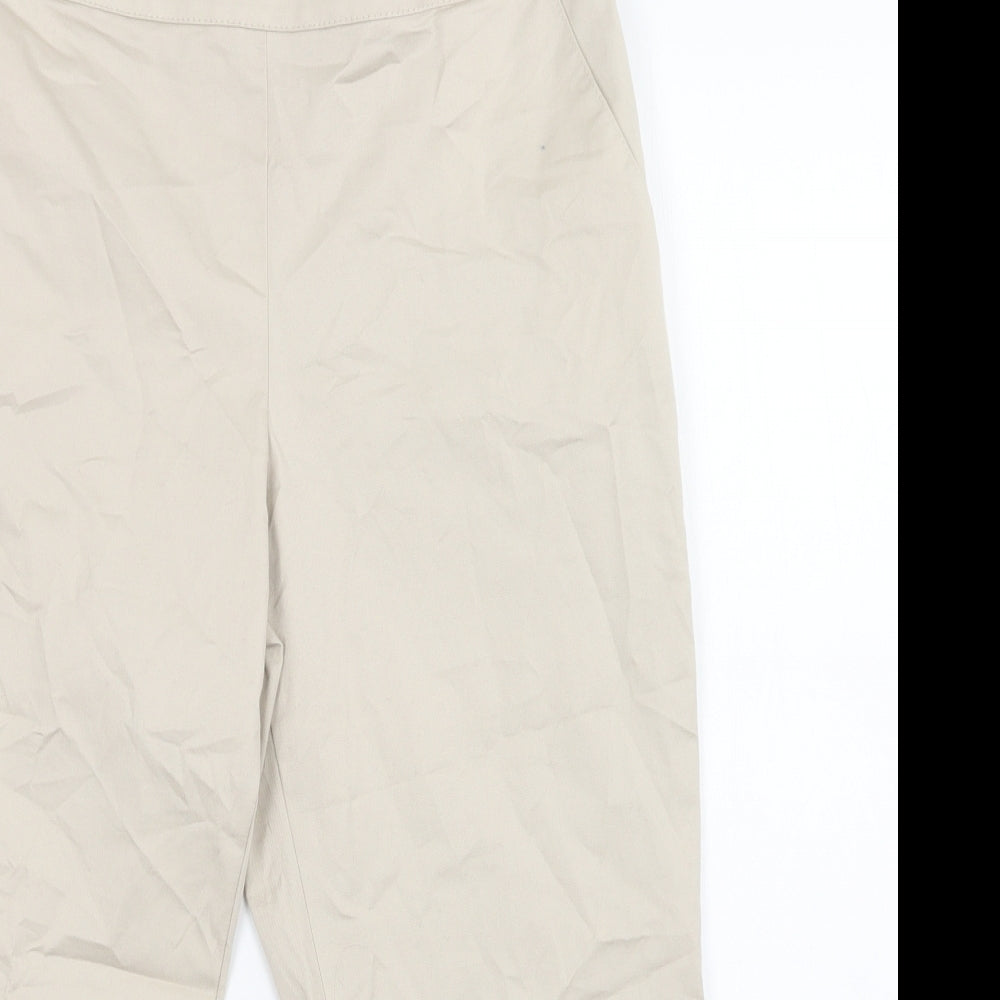 M&S Womens Beige  Cotton Cropped Trousers Size 12 L21 in Regular Button