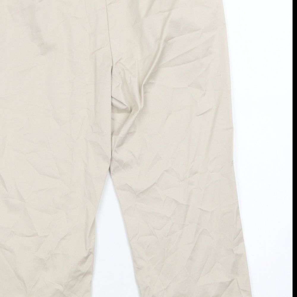 M&S Womens Beige  Cotton Cropped Trousers Size 12 L21 in Regular Button
