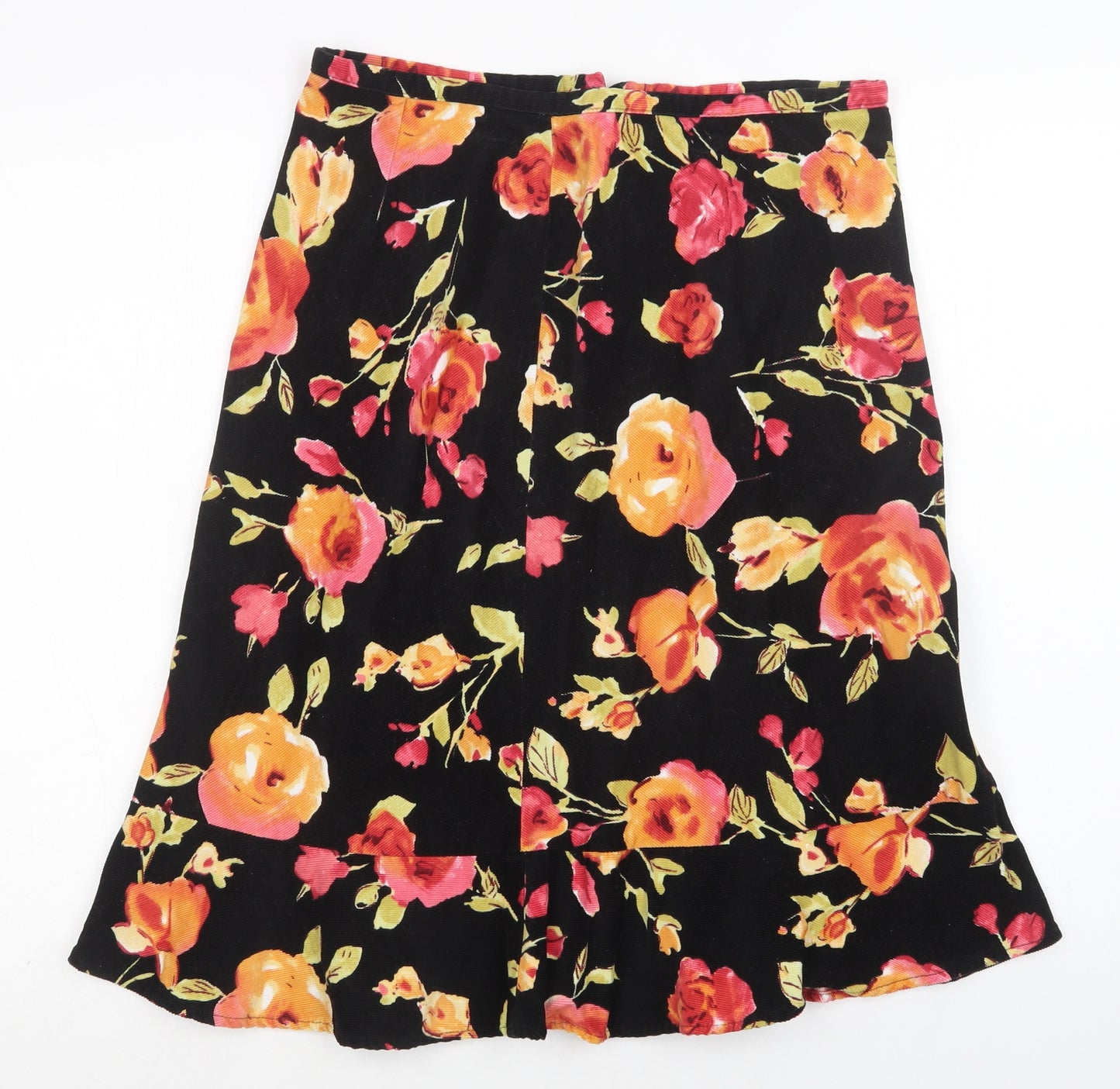 Per Una Womens Black Floral  A-Line Skirt Size 12   Zip