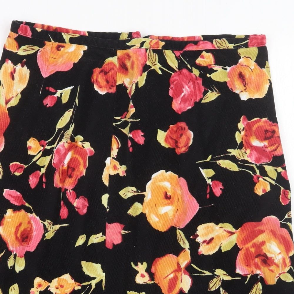 Per Una Womens Black Floral  A-Line Skirt Size 12   Zip