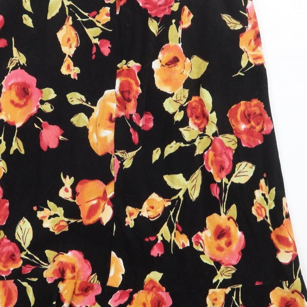 Per Una Womens Black Floral  A-Line Skirt Size 12   Zip