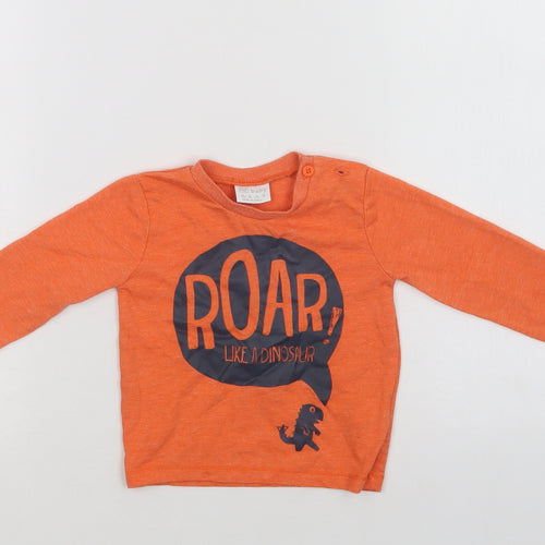 F&F Baby Orange  Polyester Basic T-Shirt Size 6-9 Months Crew Neck Button - Dino